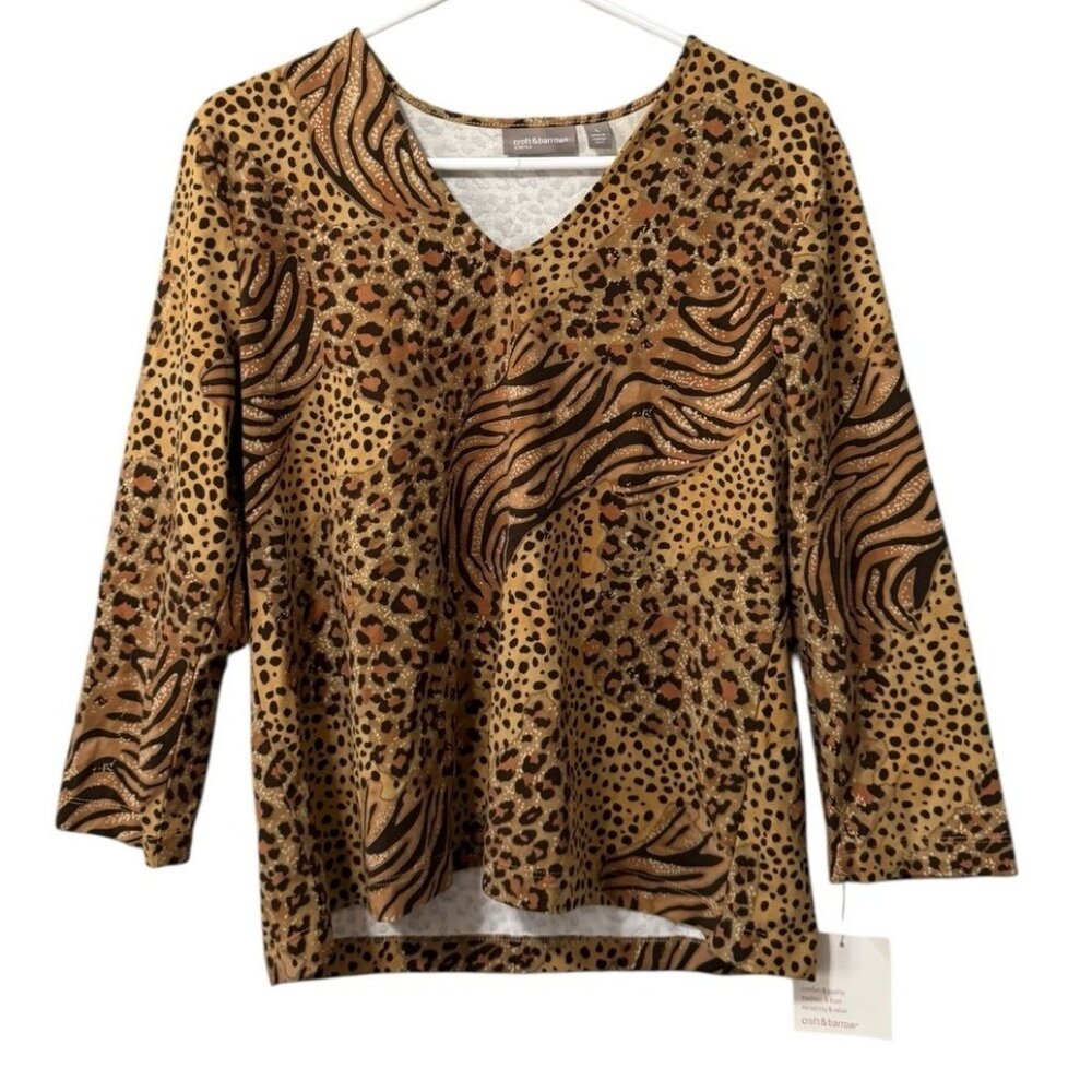 Croft & Barrow Women Size Large Long Sleeve Cheetah Stretch‎ Office Artsy NWT